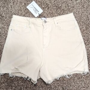 Princess Polly Elena Denim Shorts Cream High Rise Size 6 NEW